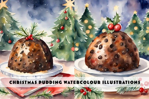 Download Christmas Pudding Watercolour Duo - Christmas pudding Collection