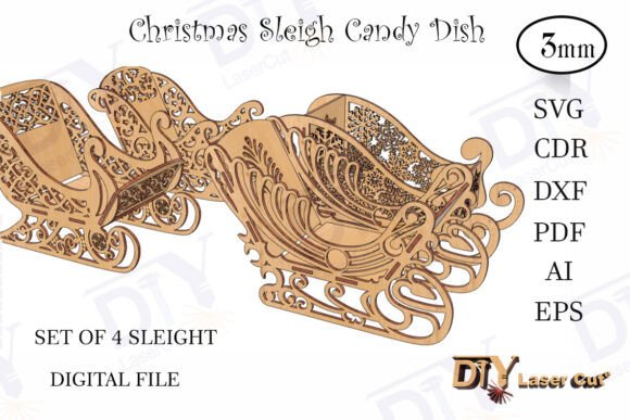 Download Set of 4 DIY Christmas Sleigh Candy Dish - Diy christmas Collection